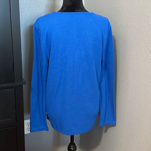 Fashion Classics Top Women’s XL Blue Embroidered Floral Long Sleeve Holiday - Picture 8 of 9